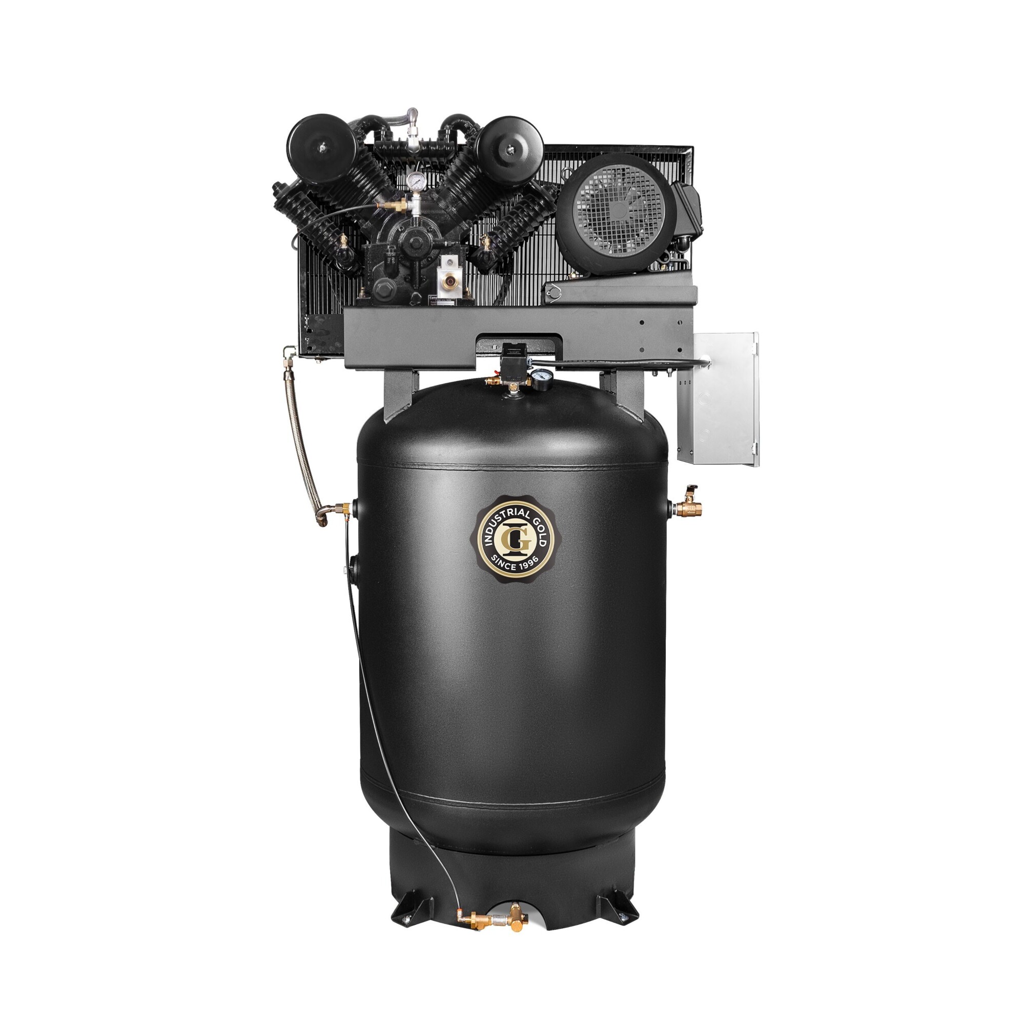 Industrial Gold Pressure-Lubricated Reciprocating Air Compressor — 10 HP, 2-Stage, 4 Cylinder V-Pump, 208-230V, 1 Phase, 120-Gallon Vertical, 35.4 CFM @ 175 PSI, Model# CI1021E120V-PL